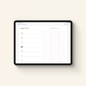 iPad with Menu Plan and Shopping List displayed