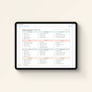 iPad with monthly view of Home Planning Checklist for the year