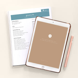 Printed menu plan of 5 Ingredients and iPad