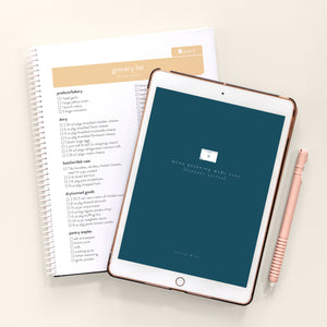 iPad with Freezer Series downloaded and a printed spiral-bound menu plan