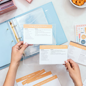 Recipe Card Binder with sleeves and recipe cards inside