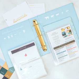 Recipe Card Binder open with sleeves and recipes