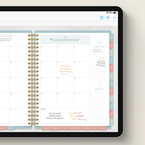 faith stickers on tablet with money planner right page view