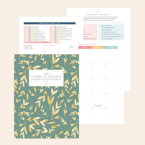 green leaf digital home planner print out cream background