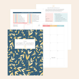 2026 navy leaf digtal home planner printed out
