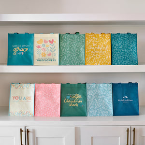 reusable totes on shelf