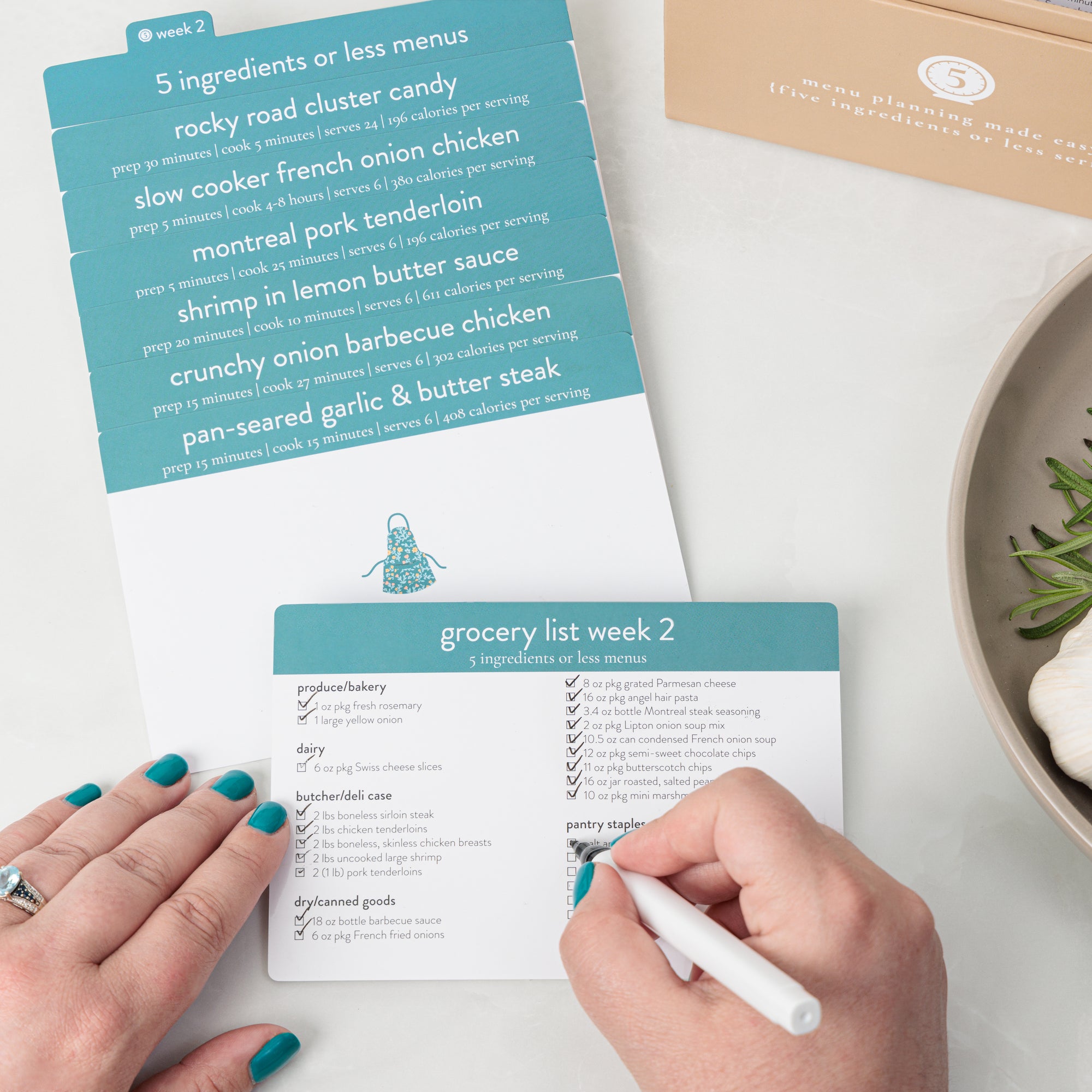Complete Menu Planning System showing 8 boxes and recipes cards