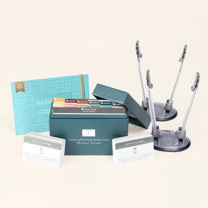 Recipe box with Menu Planner Stickers, Baby Card and 2 Freezer Stands