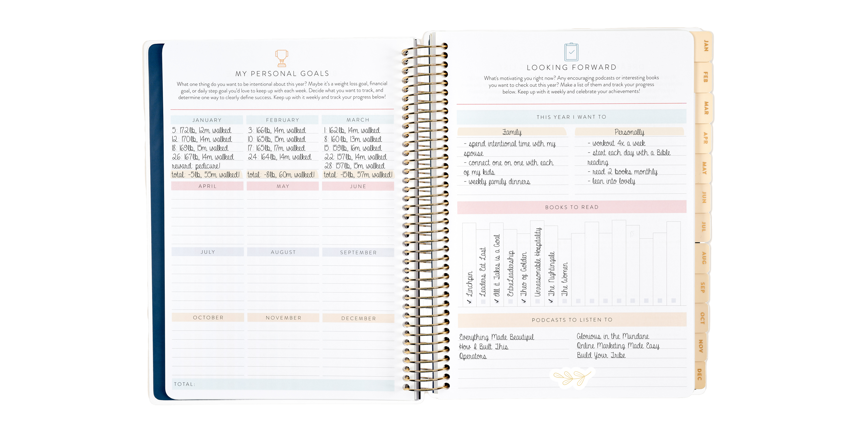 Personal goal pages inside the Home Planner