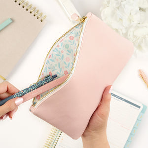 pink zipper pouch edition 2 with gel pens and highlighter