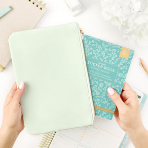 green zipper pouch edition 2 with sticker book