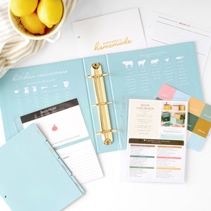 gold floral recipe binder with accessories