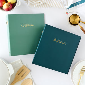 navy and green recipe binders