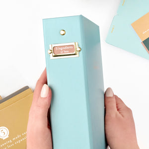 happy blue recipe binder with 5 ingredients label