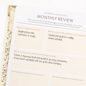 26-27 pink work planner monthly review page close up