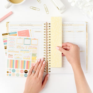 26-27 pink work planner with bookmark and stickers