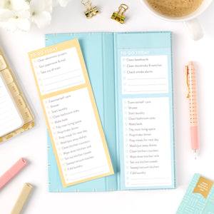 daily chore list open view with blue and yellow lists