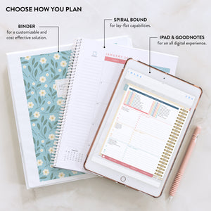 2027 blue floral digital home planner, choose how you plan