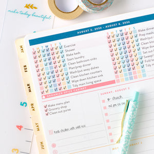 2026 blue plaid weekly checklist close up