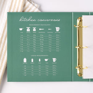 green recipe binder inside cover
