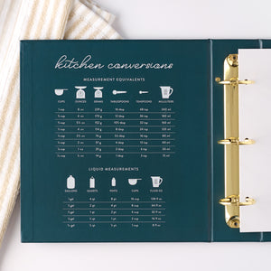 navy recipe binder left inside cover