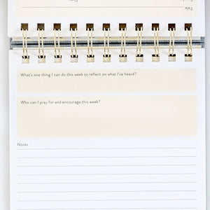 sermon notebook open, not filled in