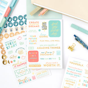 money planner stickers on desk