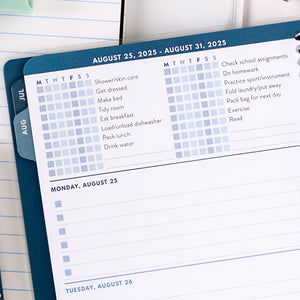 blue student planner checklists close up