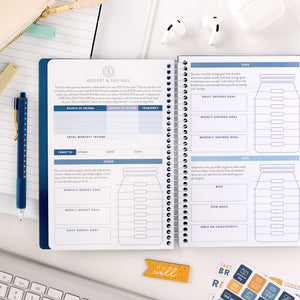 blue student planner budget and savings pages
