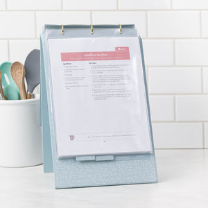 Light Blue Home Easel Binder on kitchen counter