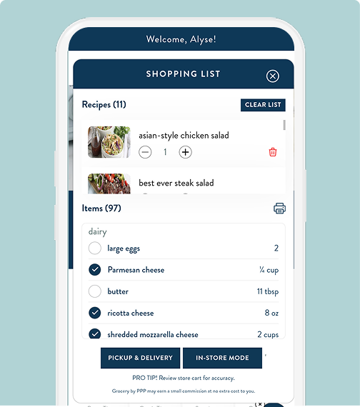 Shopping list screen