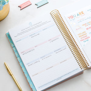 blush home planner dates page