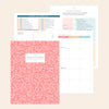 Home Planner in pink floral printed pages of January Monthly, Weekly, and Vacation Checklist pages