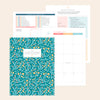 Home Planner in blue floral with printed January Monthly, Weekly, and Vacation Checklist pages