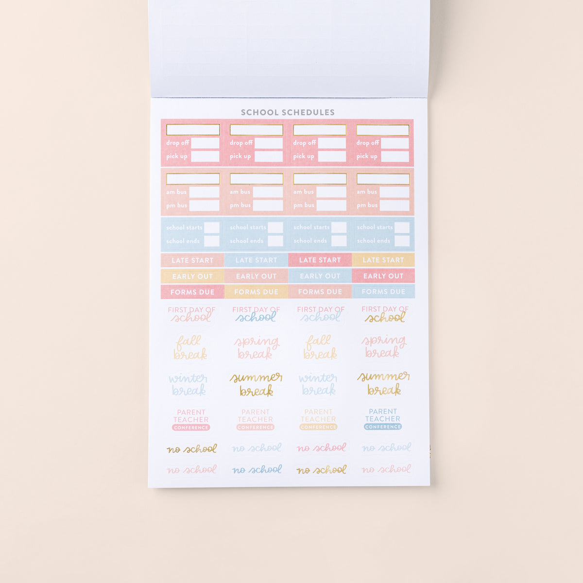 Home Planner Sticker Book School Schedules page