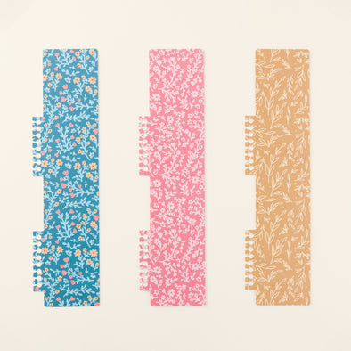 Images of 3 pop-in bookmark (blue, pink and yellow)