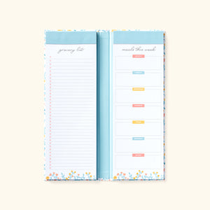Meal Planning Notepad opened displaying Grocery List and Meals This Week