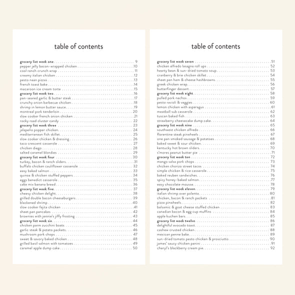 Table of Contents for 5 Ingredients Menu