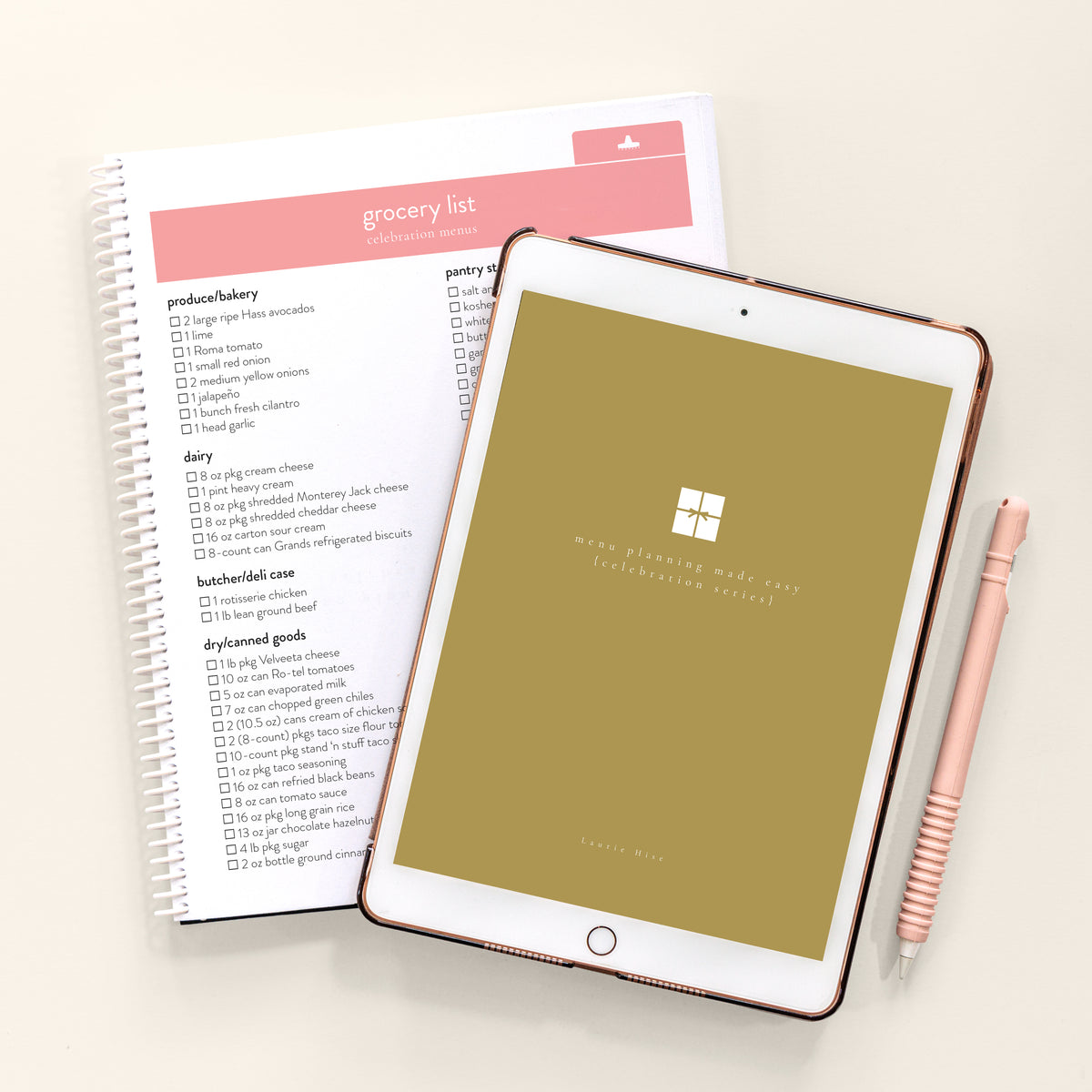 Celebration Series menus printed and in spiral-bound notebook and iPad 