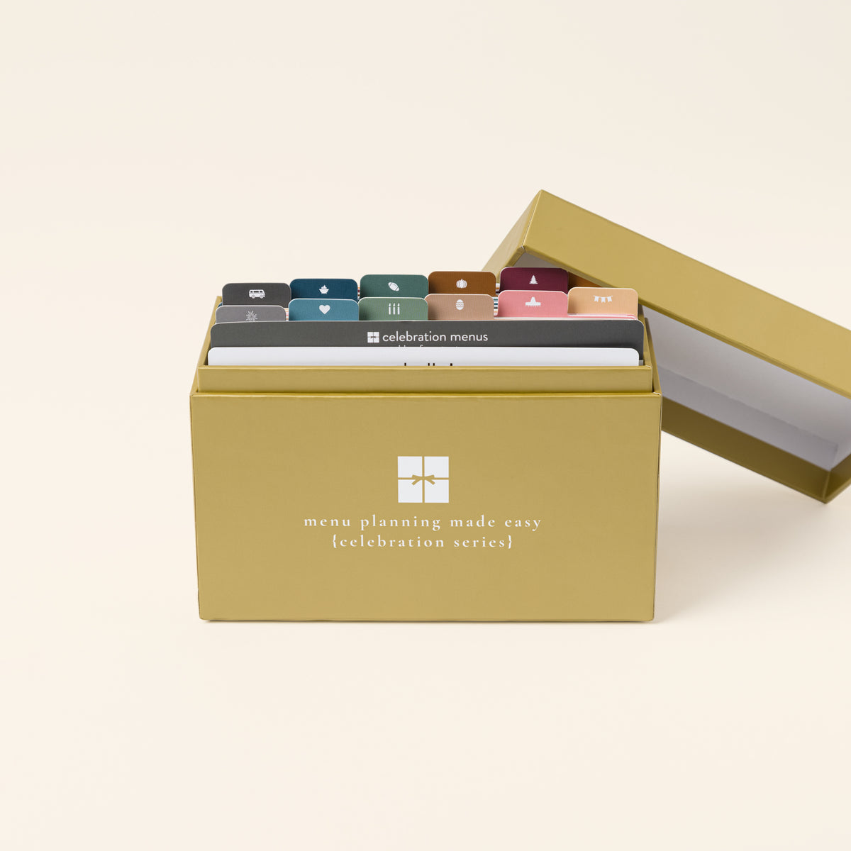 Open box of Celebration Series Menu recipe cards