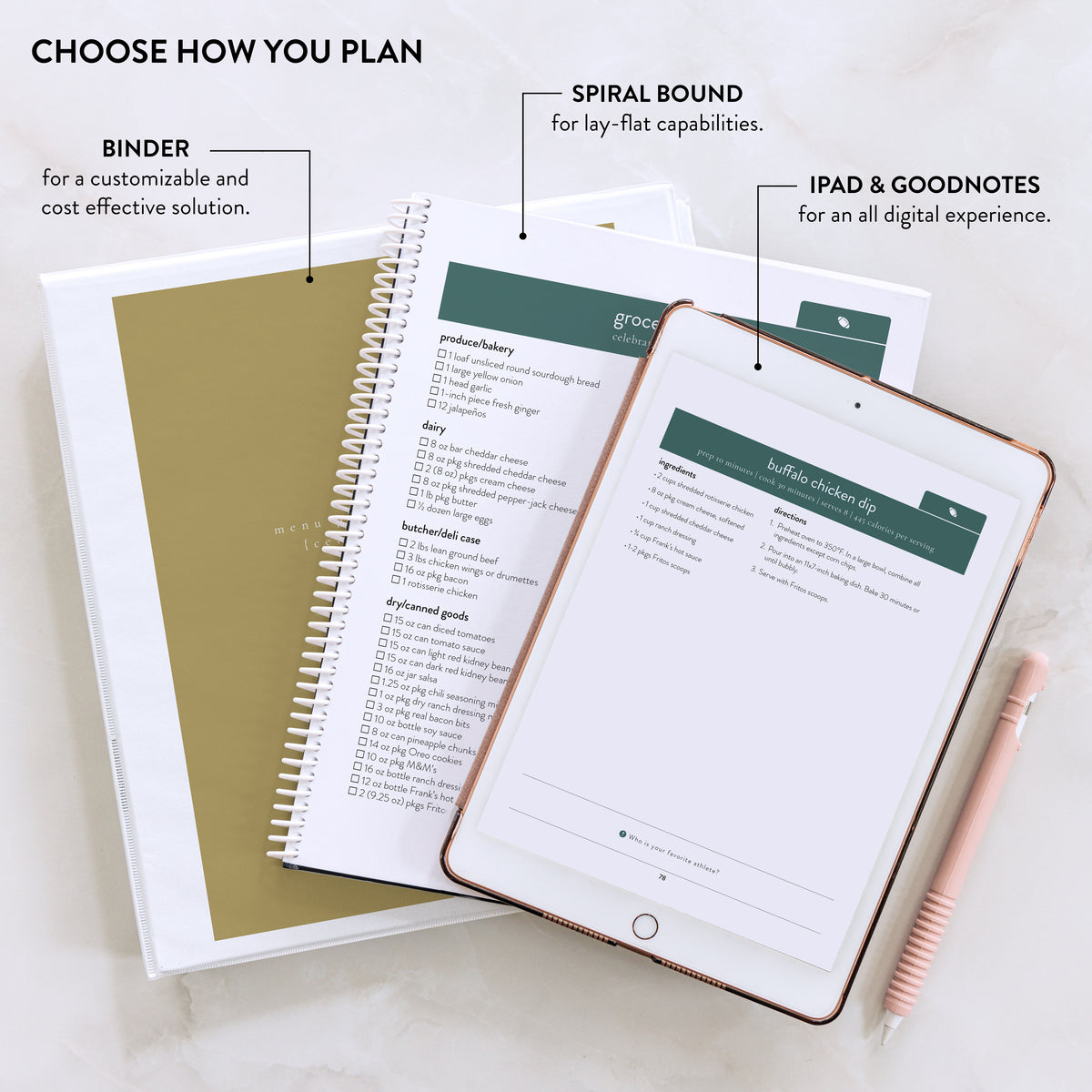 Options given for Celebration Series downloads (place in binder or spiral-bound and iPad using GoodNotes)