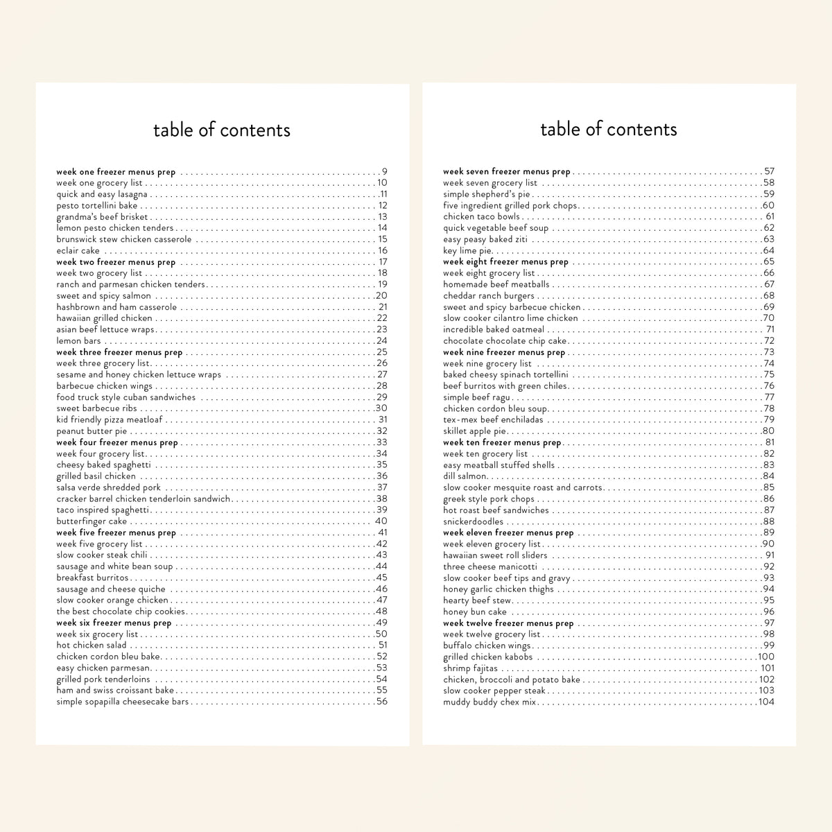 Freezer Series Table of Contents printed from download