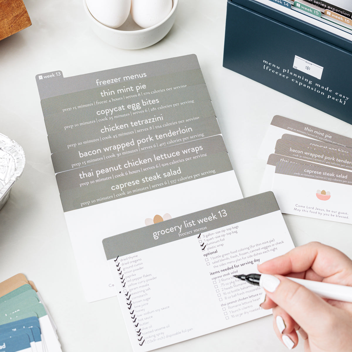 recipe Freezer Expansion Pack with Grocery List being checked off