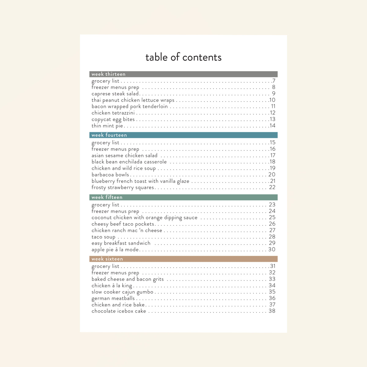 Freezer Expansion Pack downloaded and printed Table of Contents