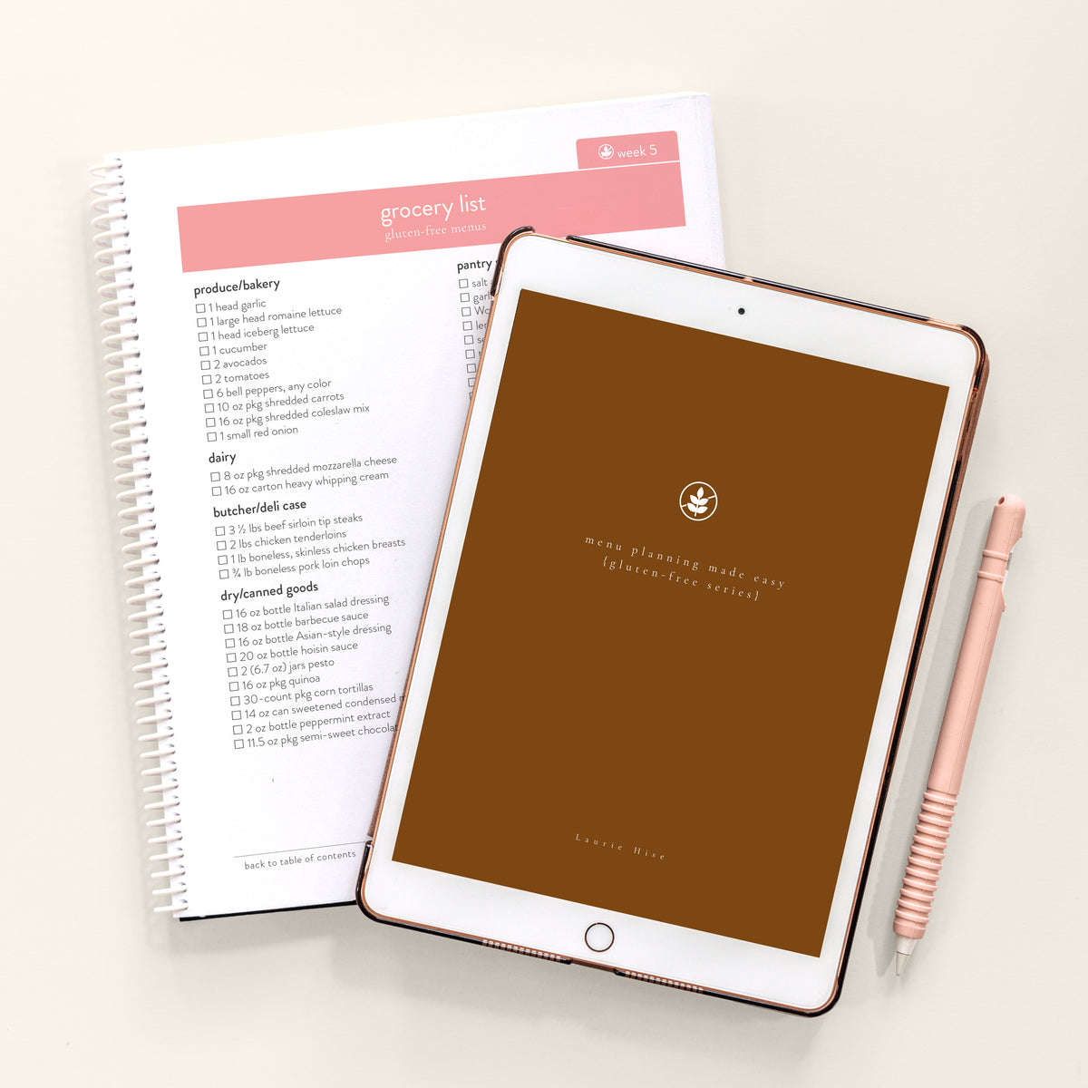 iPad with downloaded Gluten-Free Series and printed spiral-bound