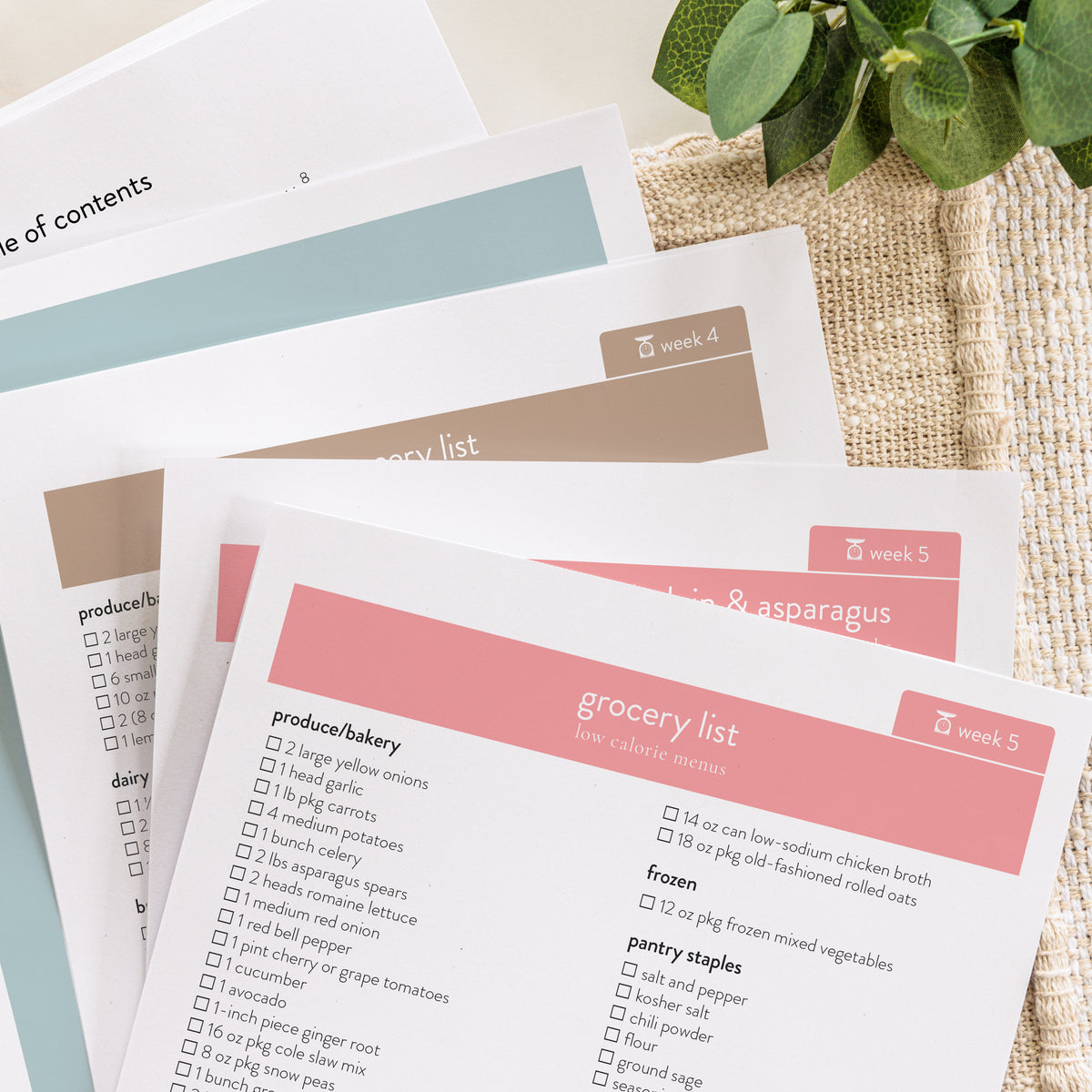 Low Calorie Menu Series download printed menus