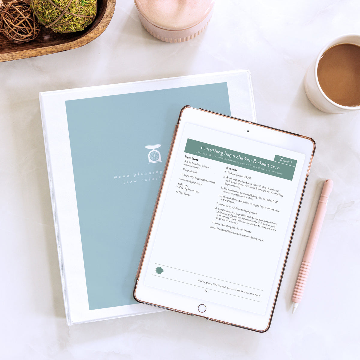 Low Calorie Menu Series on iPad and downloaded version in binder