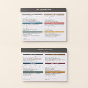 Low Calorie Menu Series Table of Contents cards