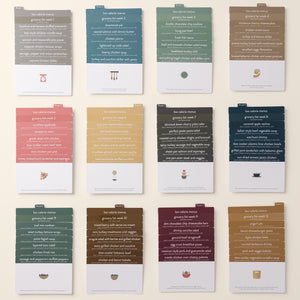 Low Calorie menu Series recipe cards displayed