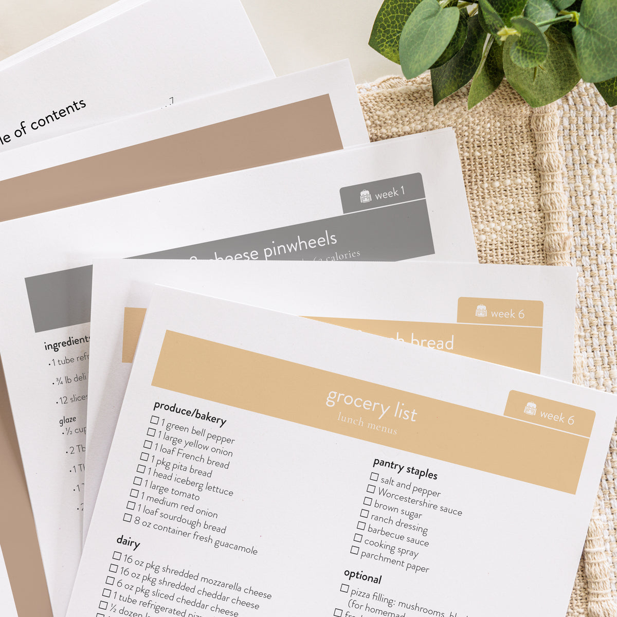 Lunch Menu Plans downloaded menus